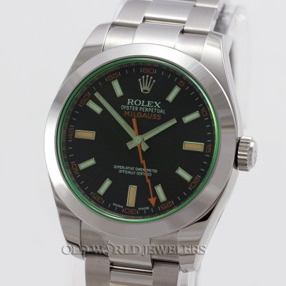 Rolex Milgauss Ref 116400GV Steel Black Dial Green Crystal